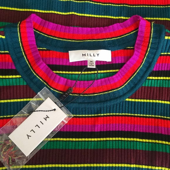 Milly Stripe Puff Sleeve Rib Knit Pullover Candycane Holiday Sweater Top - Picture 4 of 13